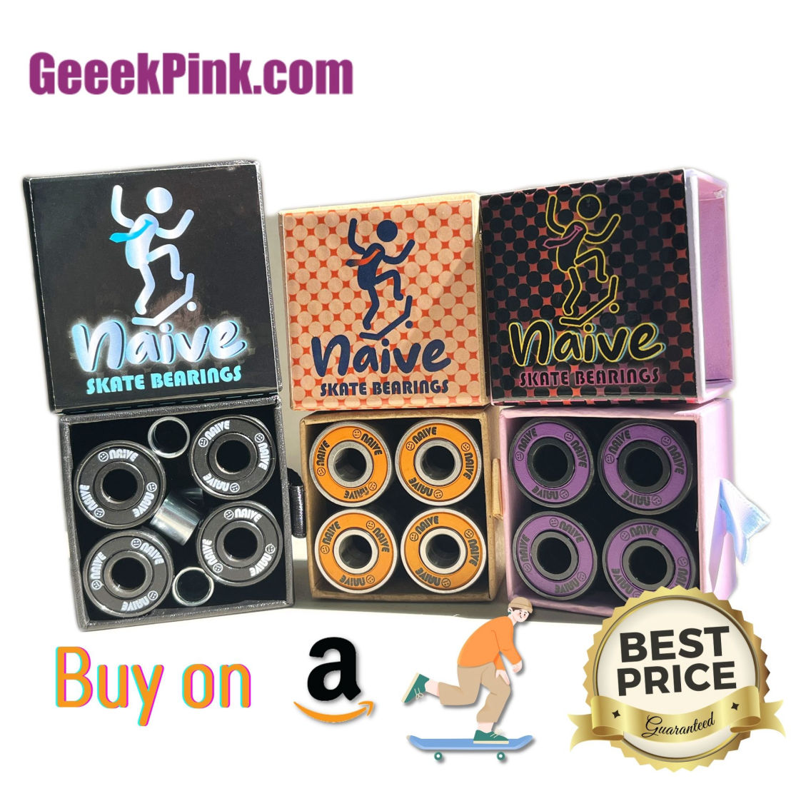 NAIVE Skateboard Bearings 8 Pack, B0BPBYN7Y3